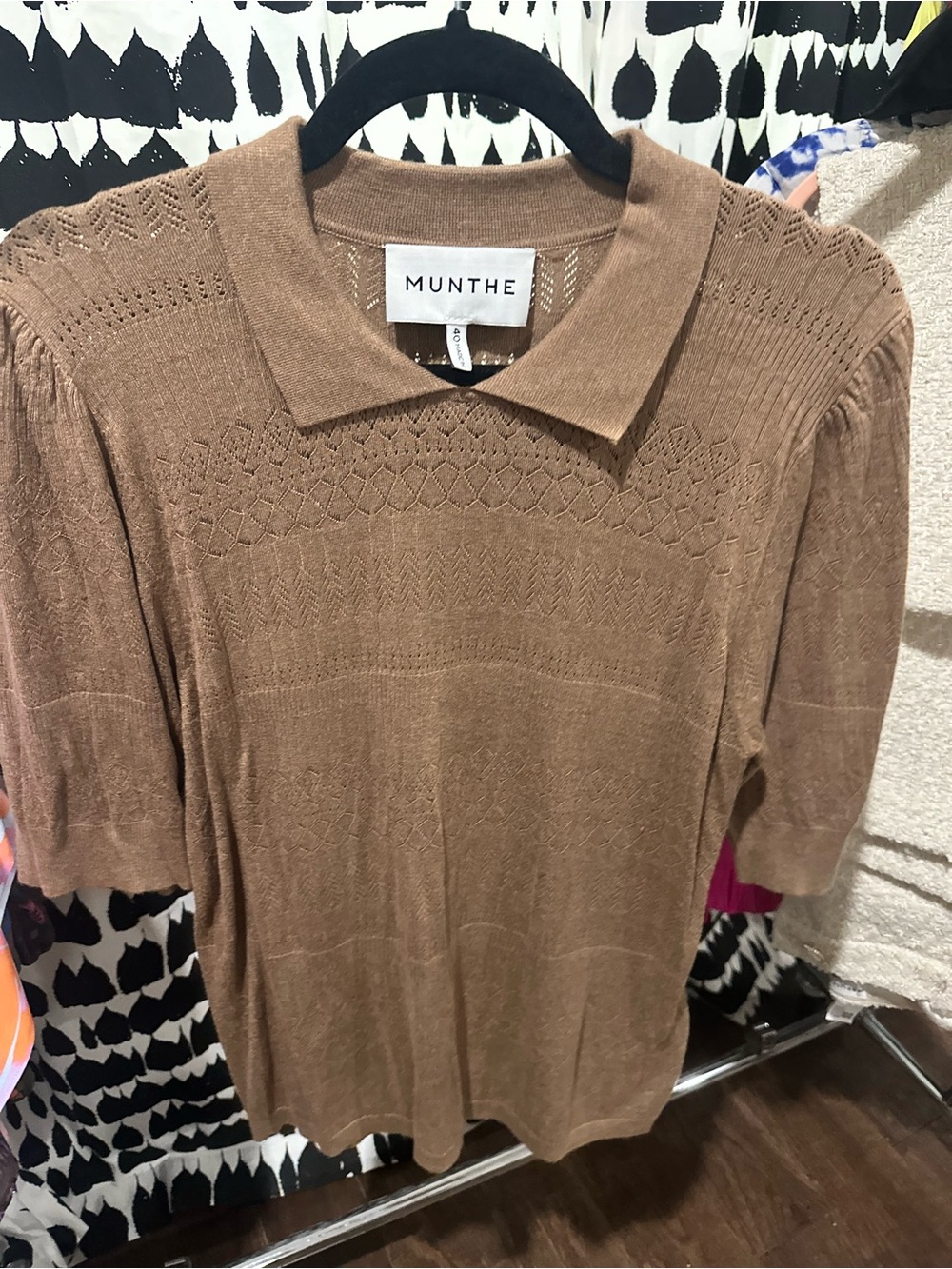 MUNTHE Women's Brown Knit Polo Sweater